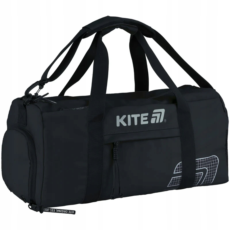 Torba sportowa czarna dla nastolatka z kieszenią na buty na siłownię Kite