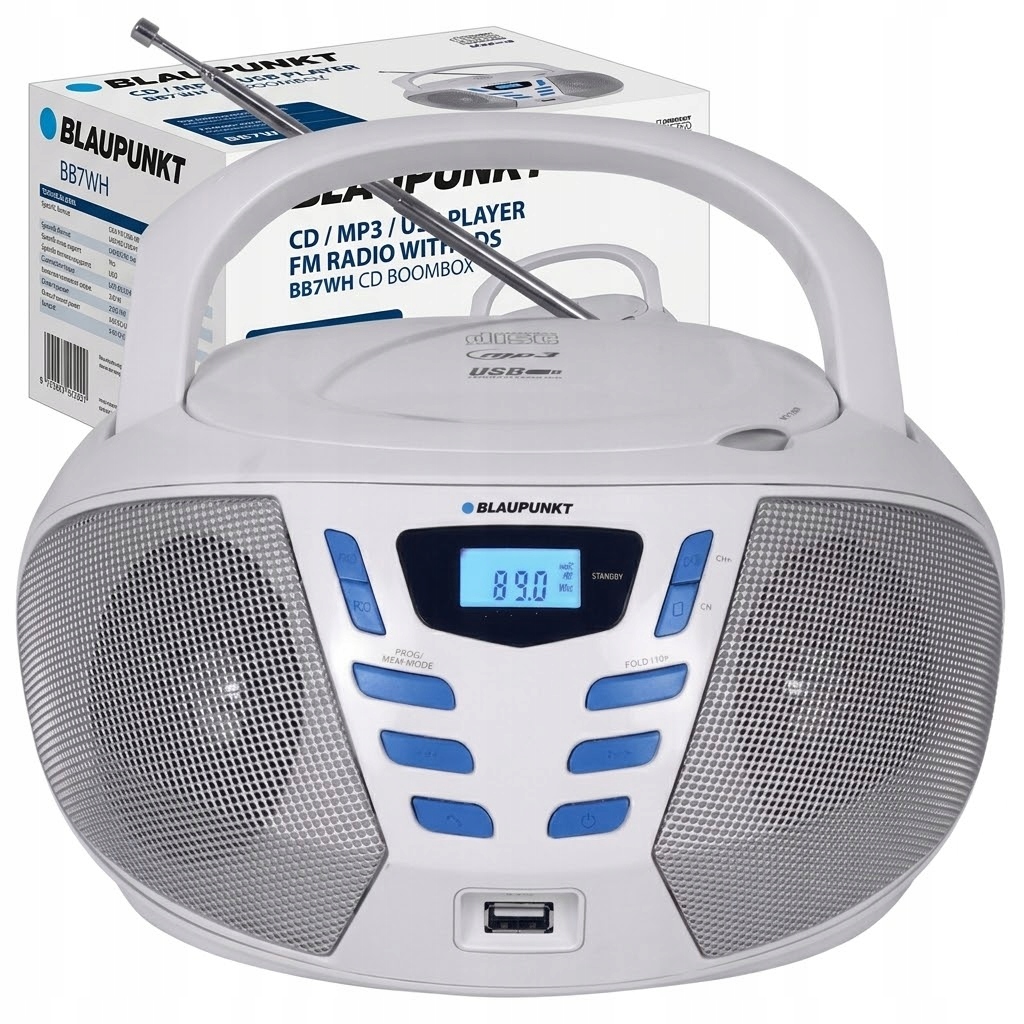Radio Boombox Blaupunkt BB7WH Fm CD Usb LCD displej Teleskopická anténa