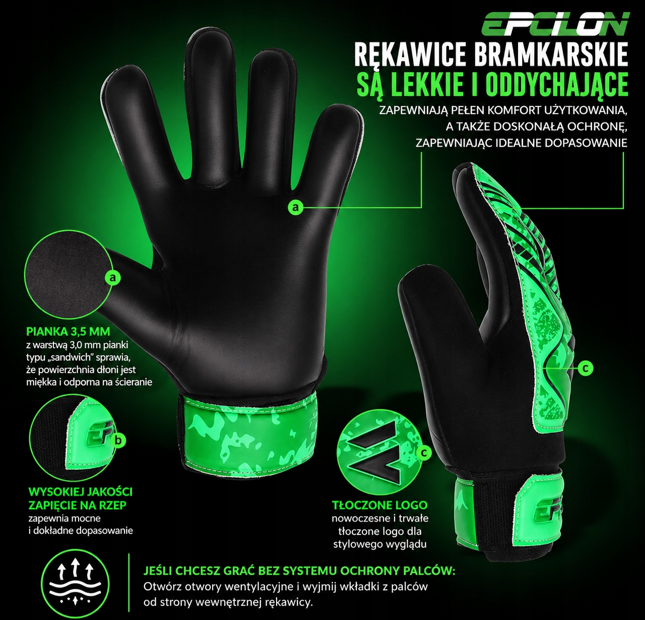 Rękawice bramkarskie Primium Grip dla dzieci czarno-zielone rozmiar 4