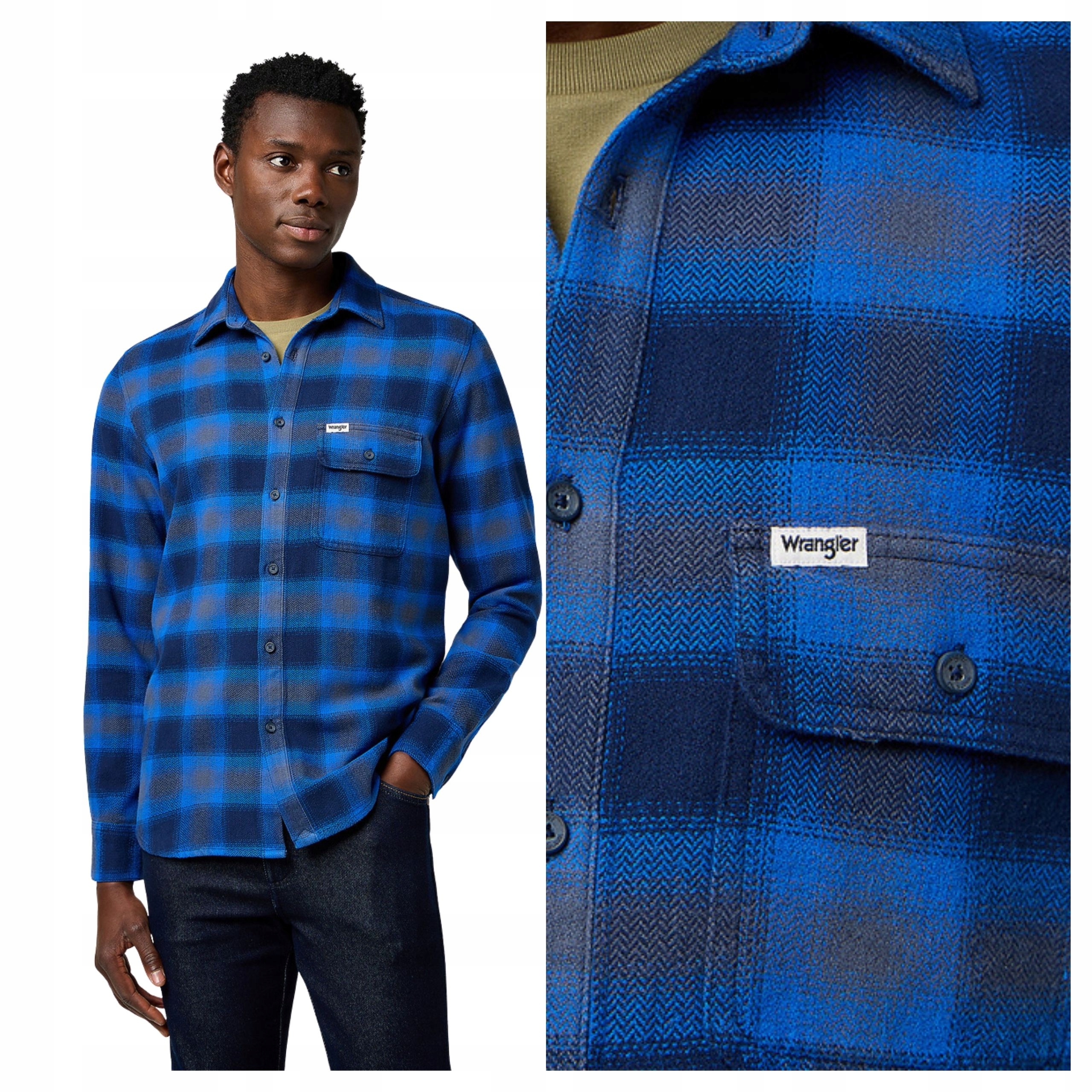 Pánská košile Wrangler 1 bod Indigo Jeansová modrá bavlněná M