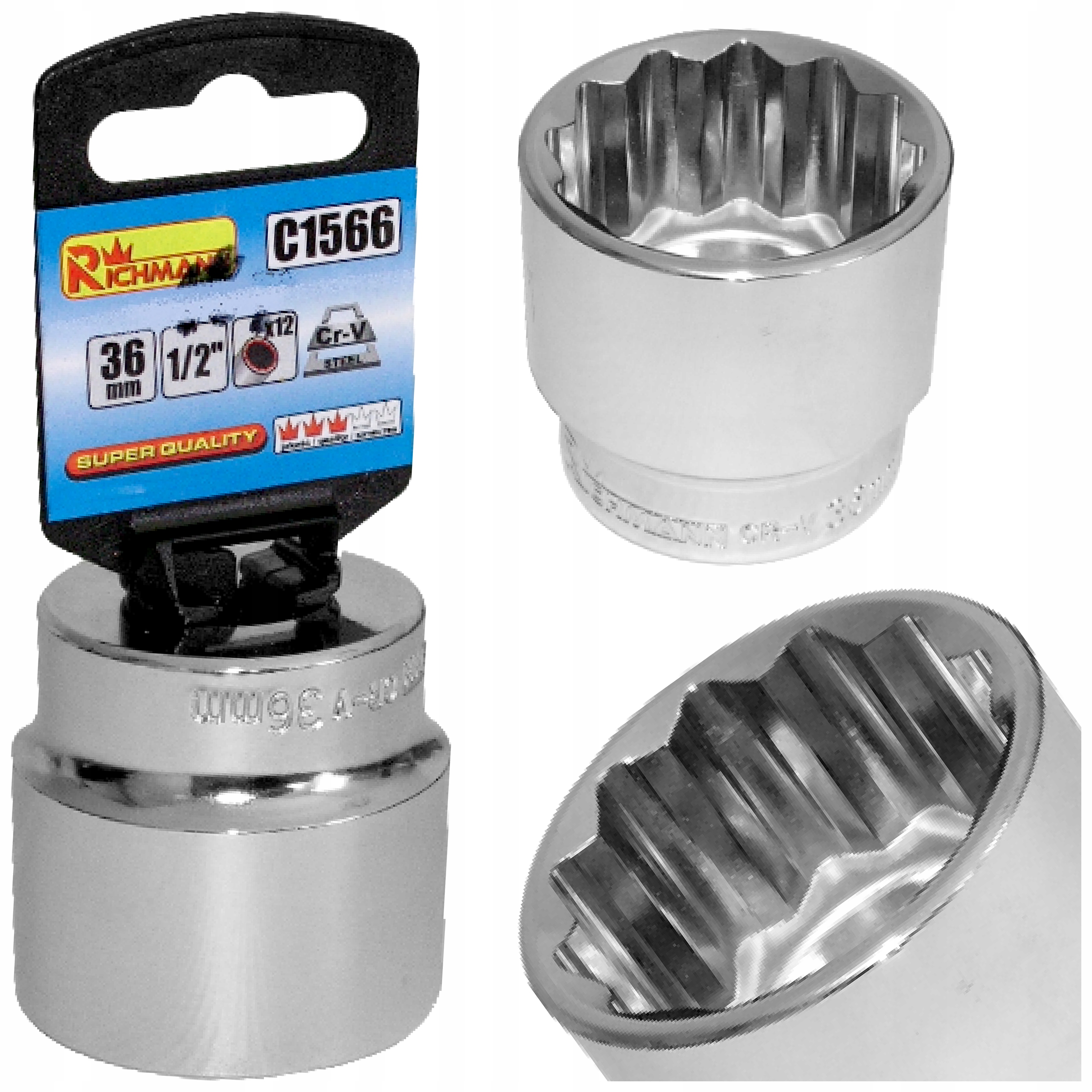 Nasadka Krótka Klucz Nasadowy 36 mm 1/2" 12-KĄTNA Chromowana Richmann C1566
