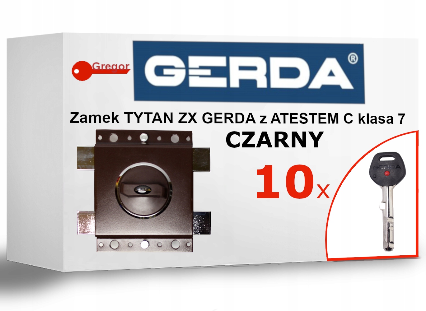 10 Kluczy Zamek Gerda Zx Tytan Czarny Atest C klasa 7 10 Kluczy Lewy