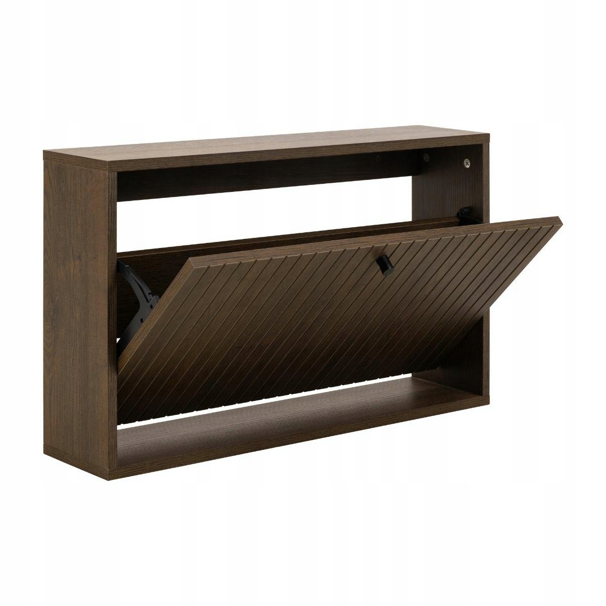 Nástenná skrinka na topánky do predsiene s výklopnými závesnými dverami, hnedá, Albany