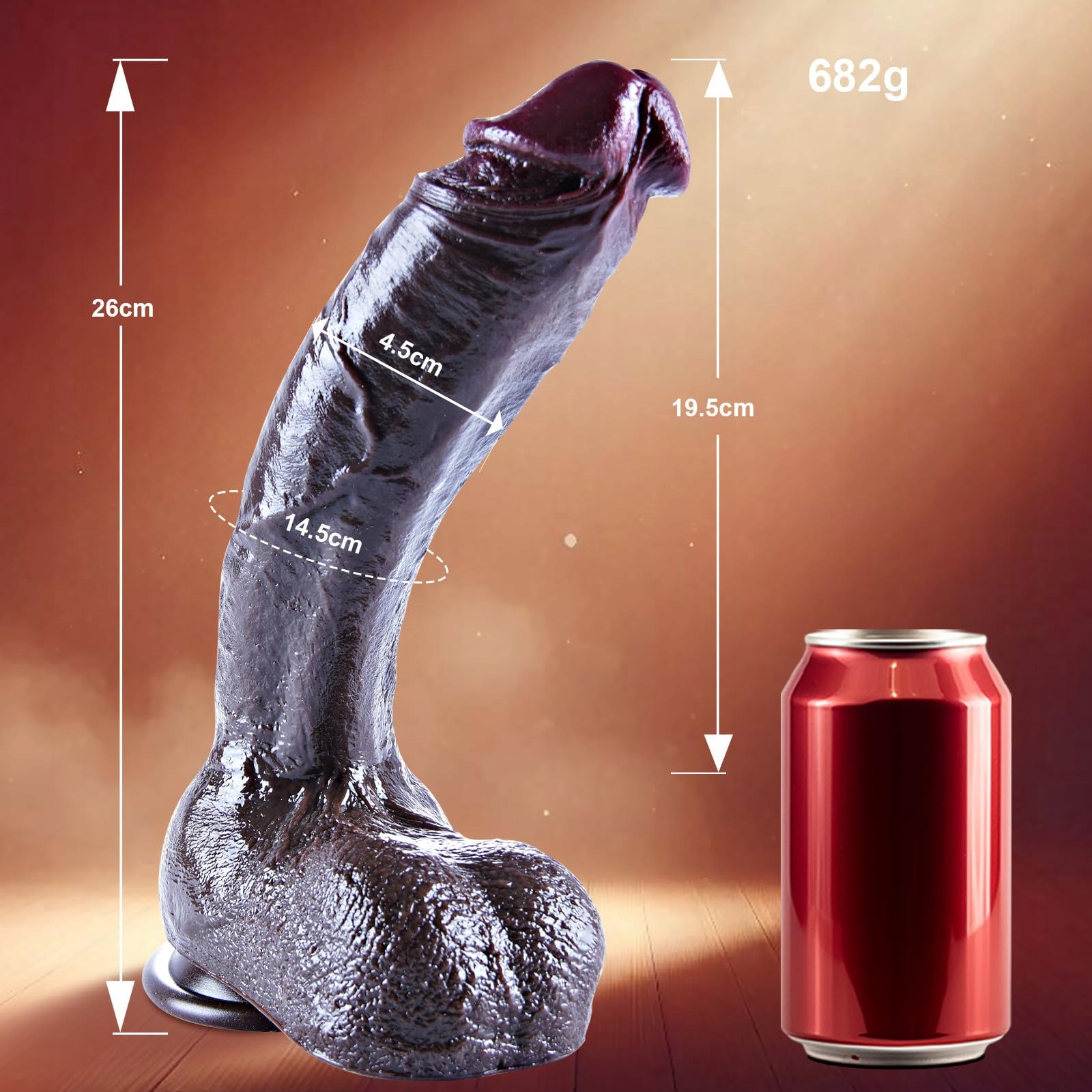 RZECZYWISTY Dildo XXL 26cm Czarny Silikonowy Z Przyssawką Dla Par — miniatura 6