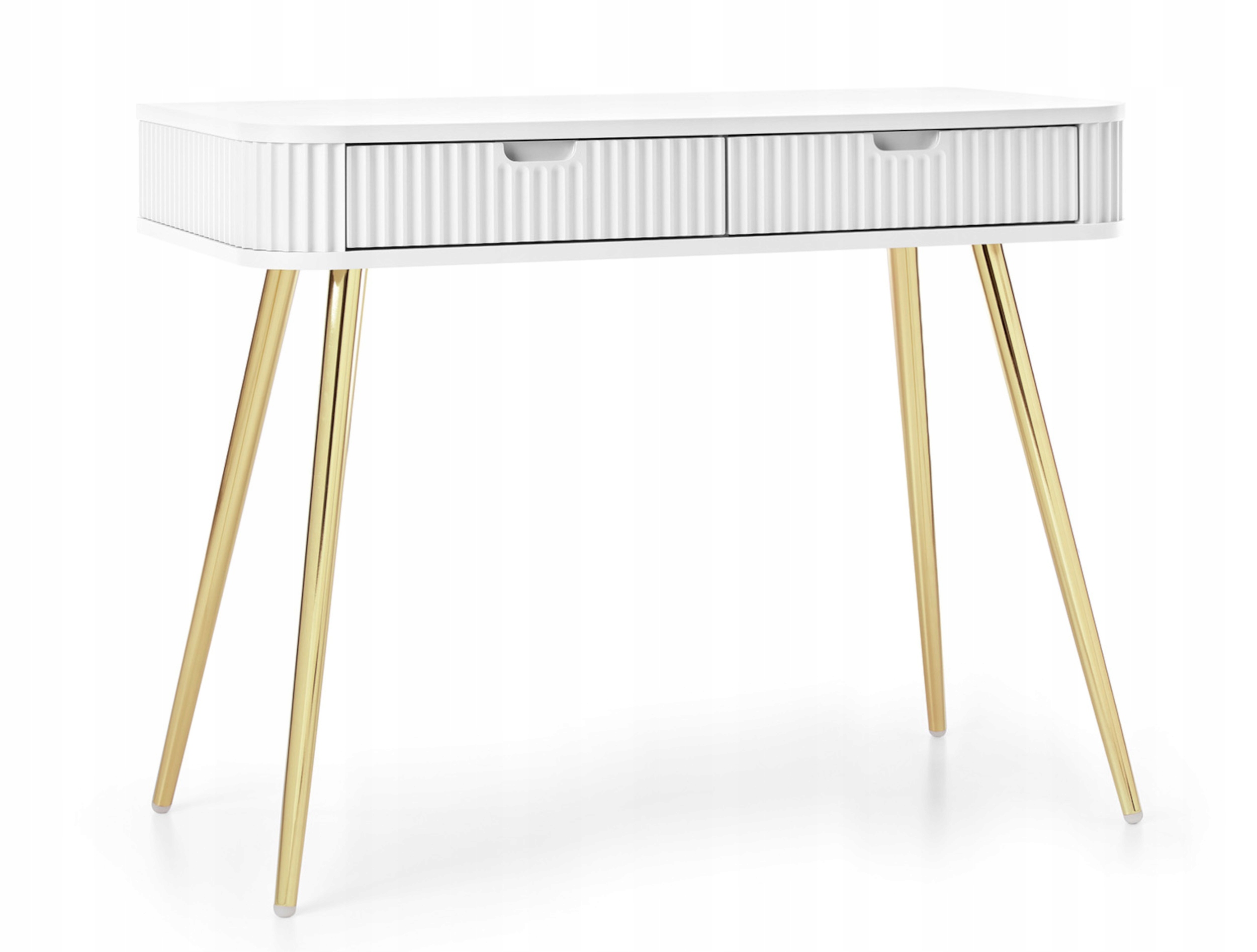 Toaletní Stolek s dvěma lamelovými zásuvkami 110 cm Bílé zlaté nohy