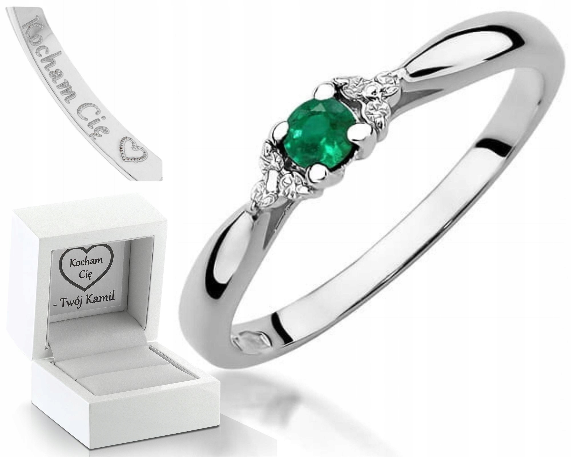 Bílý Zlatý Prstýnek S Brilianty A Přírodním Kamenem Smaragd