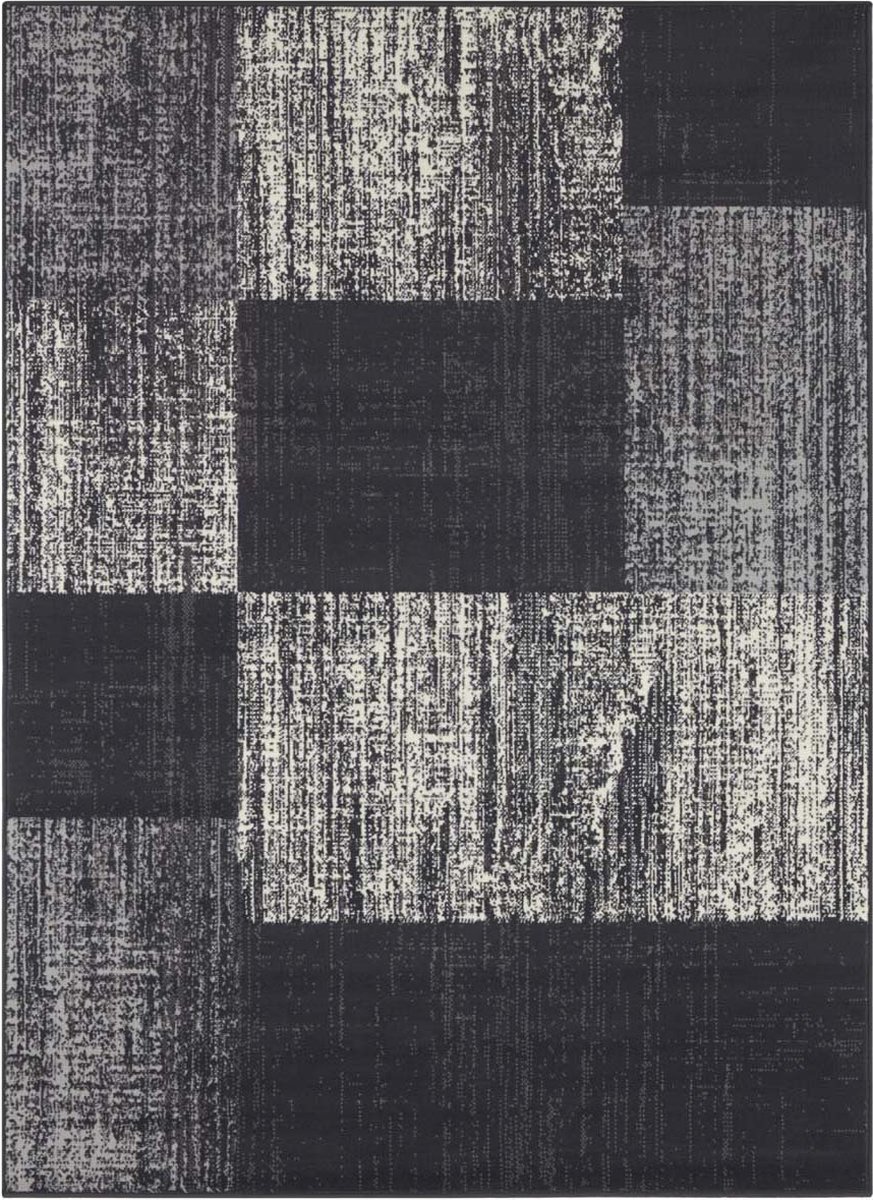 Moderný sivočierny koberec do obývačky s mäkkým krátkym vlasom 180 x 260 cm