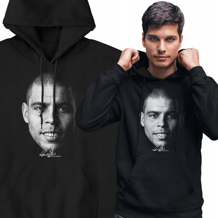 Pánská mikina s kapucí Ronaldo Nazário R9 s autogramem a potiskem fotbalu