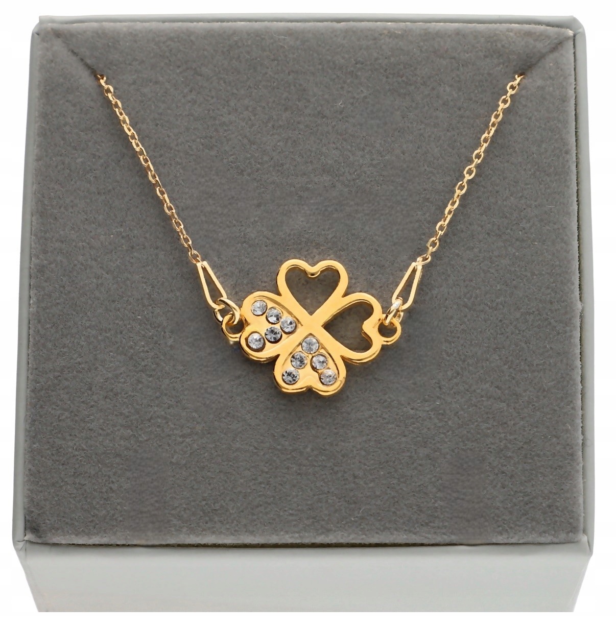 Zlatý náhrdelník čtyřlístek zirkon pro štěstí Krabička Stříbro 925 40 cm