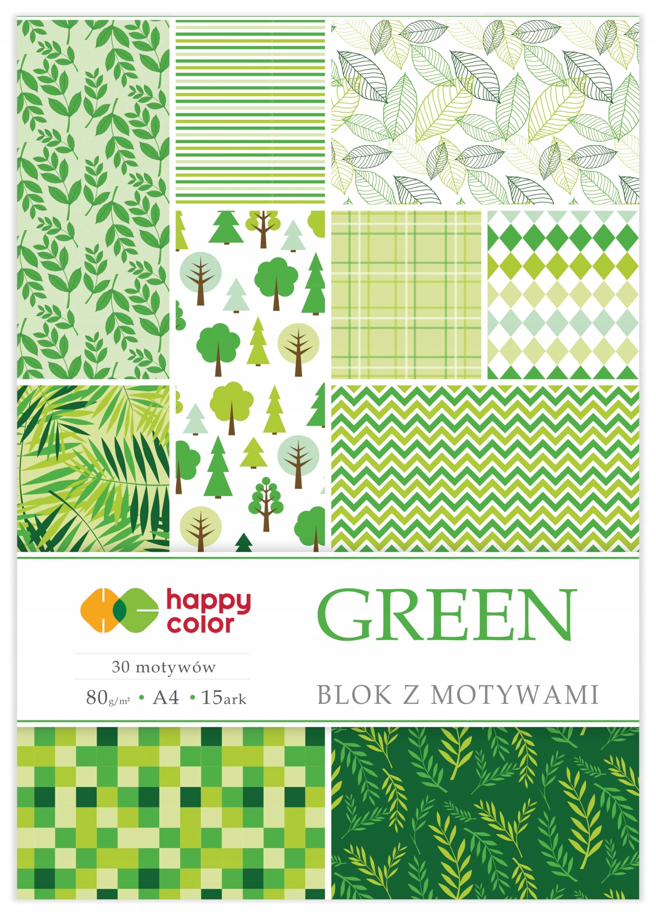 Happy Color BLOK Z MOTYWAMI Green A4 80g 15 kartek EAN (GTIN) 5905130034343