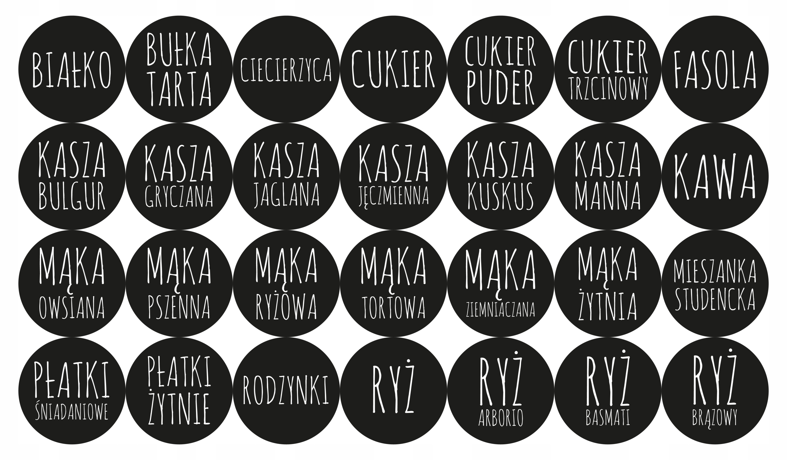 NAKLEJKI na słoiki kuchenne do przechowywania mąka ryż makaron 6cm 60 szt. Kolor czarny