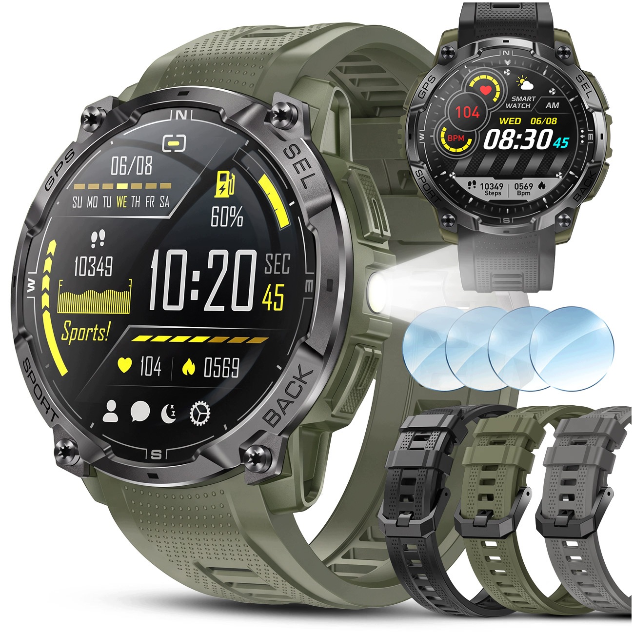 Chytré Hodinky Pánské Hodinky Vodotěsné 3ATM Amoled Gps Kompasová svítilna Menu Pl