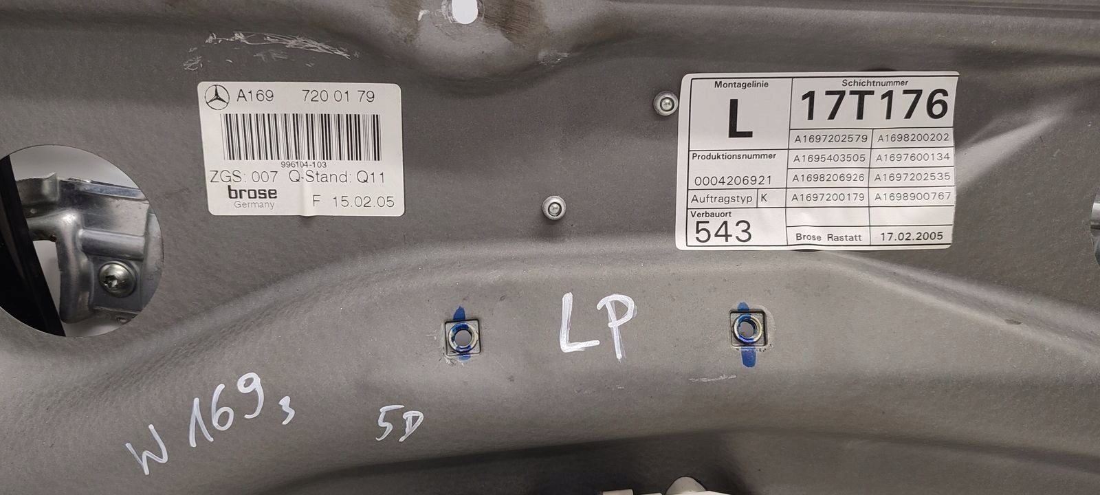 window regulator left front mechanism Mercedes W169 1,7