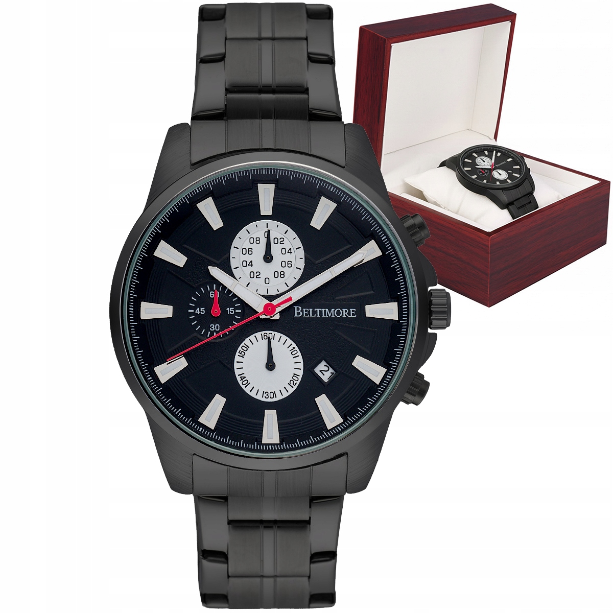 Pánské hodinky náramek datumovka chronograf křemenný černý Beltimore