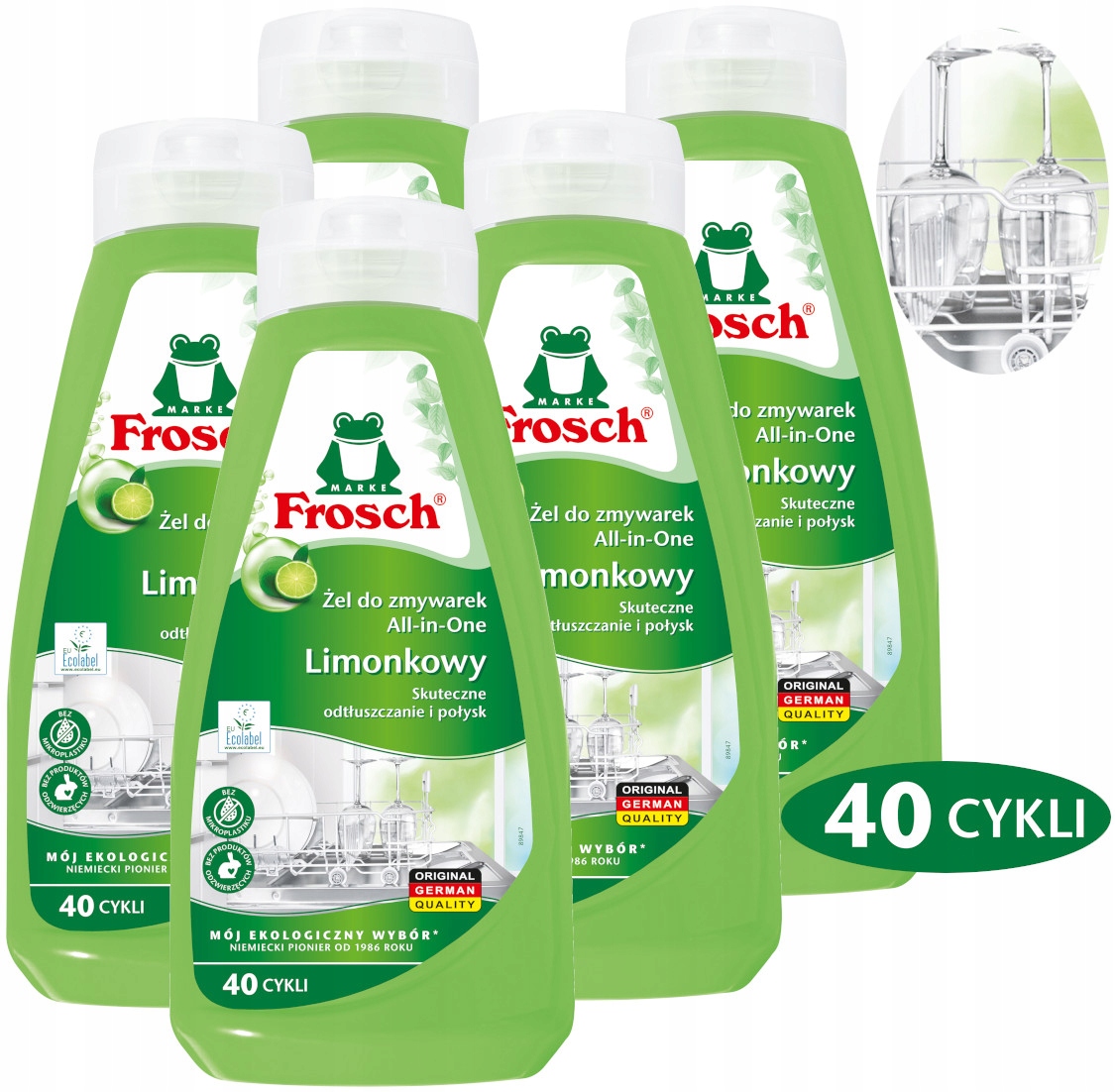 Levně Frosch Ekologický Gel do myčky nádobí All in 1 Limetka 650ml 40 praní x 5
