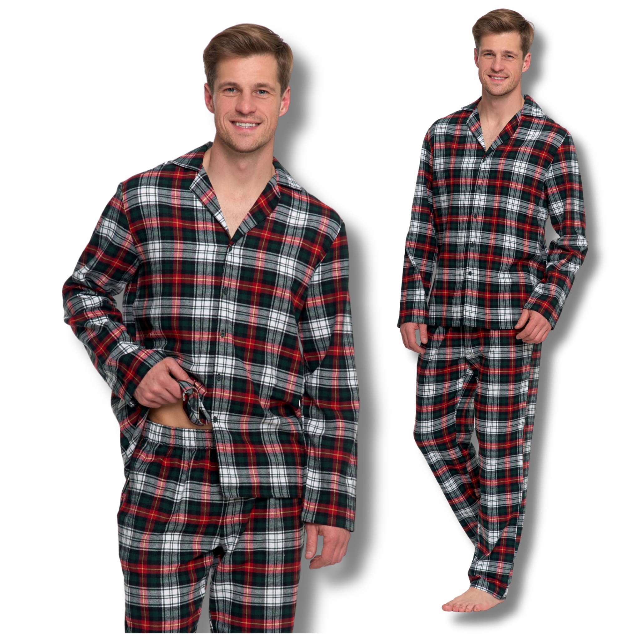 Pánské Dvoudílné Pyžamo S Dlouhým Rukávem A Kostkovanými Kalhotami Typu Moraj XXL