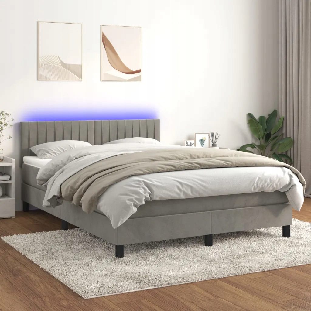 Box spring postel s matrací a Led světle šedá 140x190 cm samet Šedá 3134519