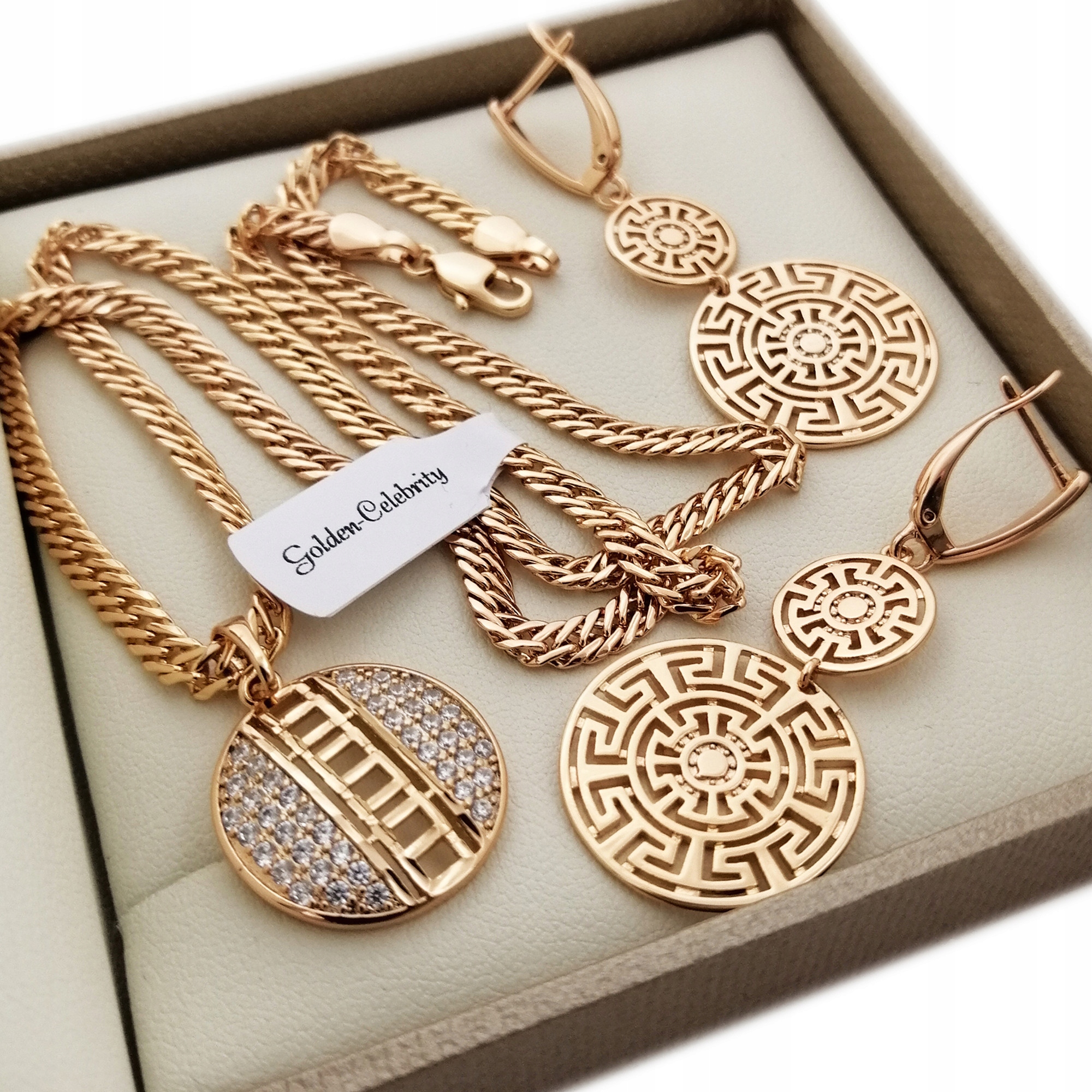 

Złoty Komplet Biżuterii Greckiej 18 Karatów 60CM