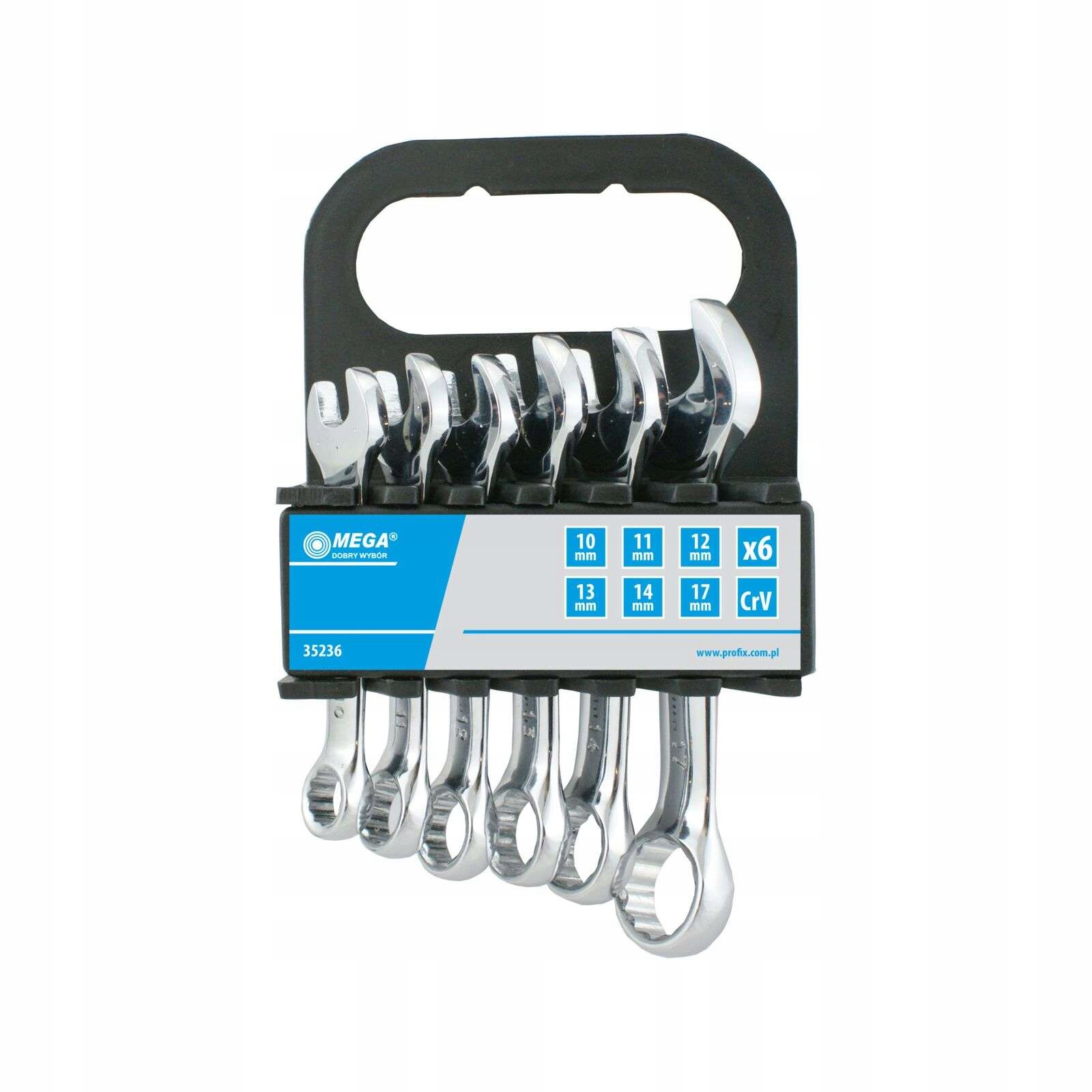 Klucze płaskie oczkowe krótkie 10-17mm CrV zestaw 6 elementów