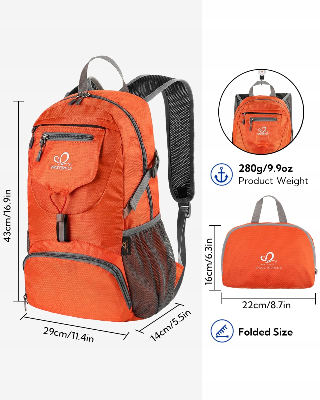 WATERFLY Ultralekki Składany Plecak 20L Turystyczny Trekkingowy — miniatura 2