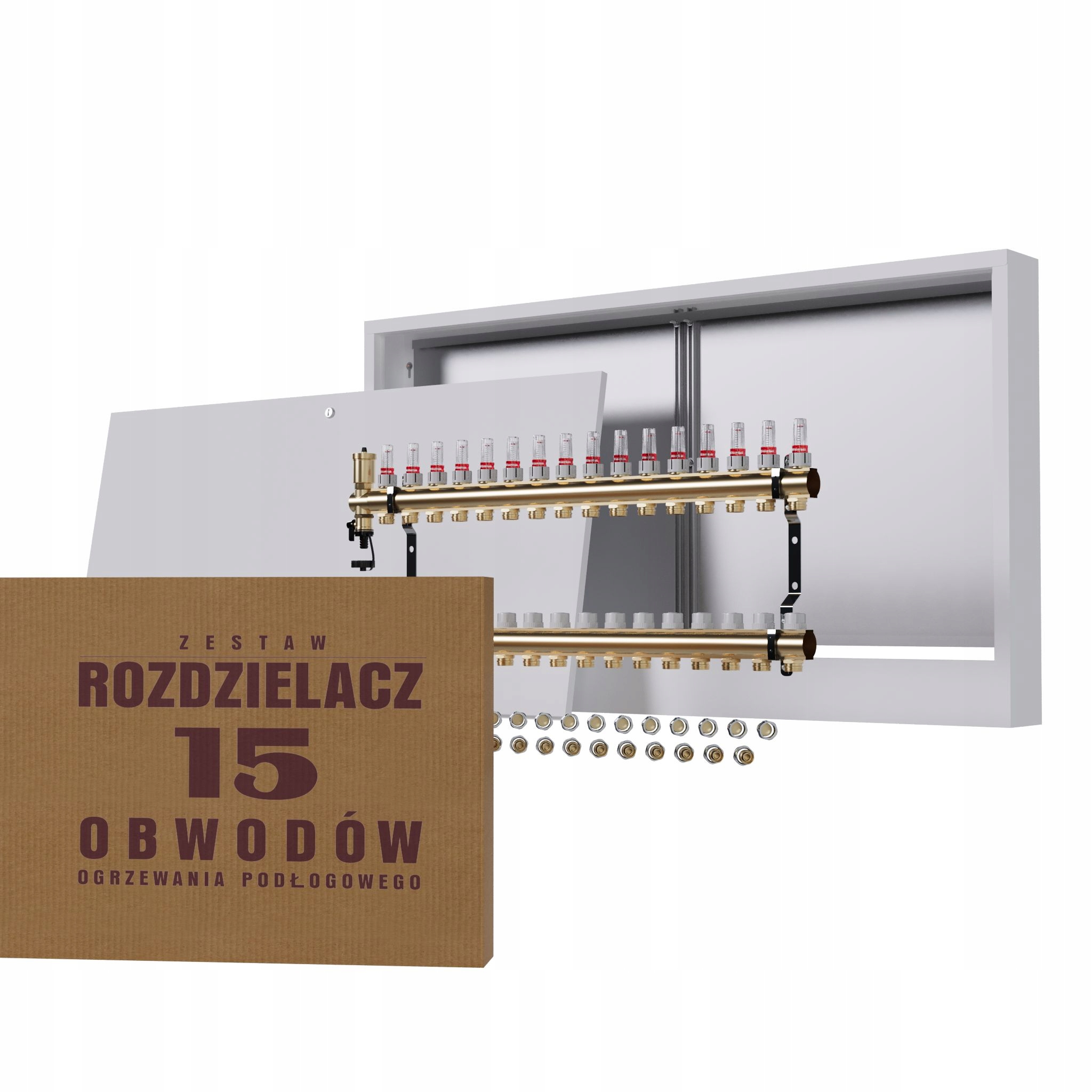 Rozdělovač pro podlahové topení 15, nástěnná skříňka Pex