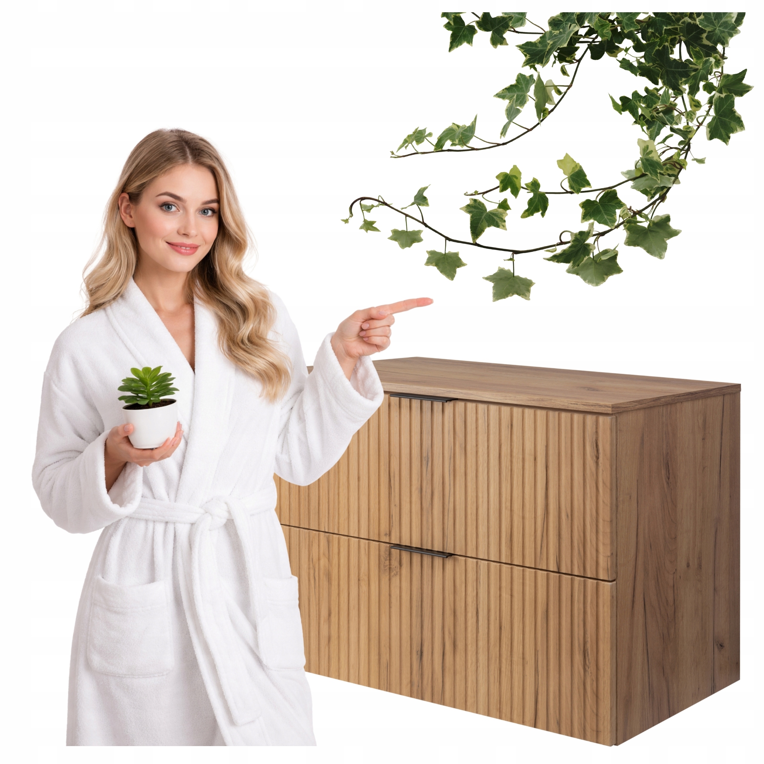 Szafka Łazienkowa Wisząca Pod Umywalkę Flisan 80x46 CM Z Blatem Dąb Mdf