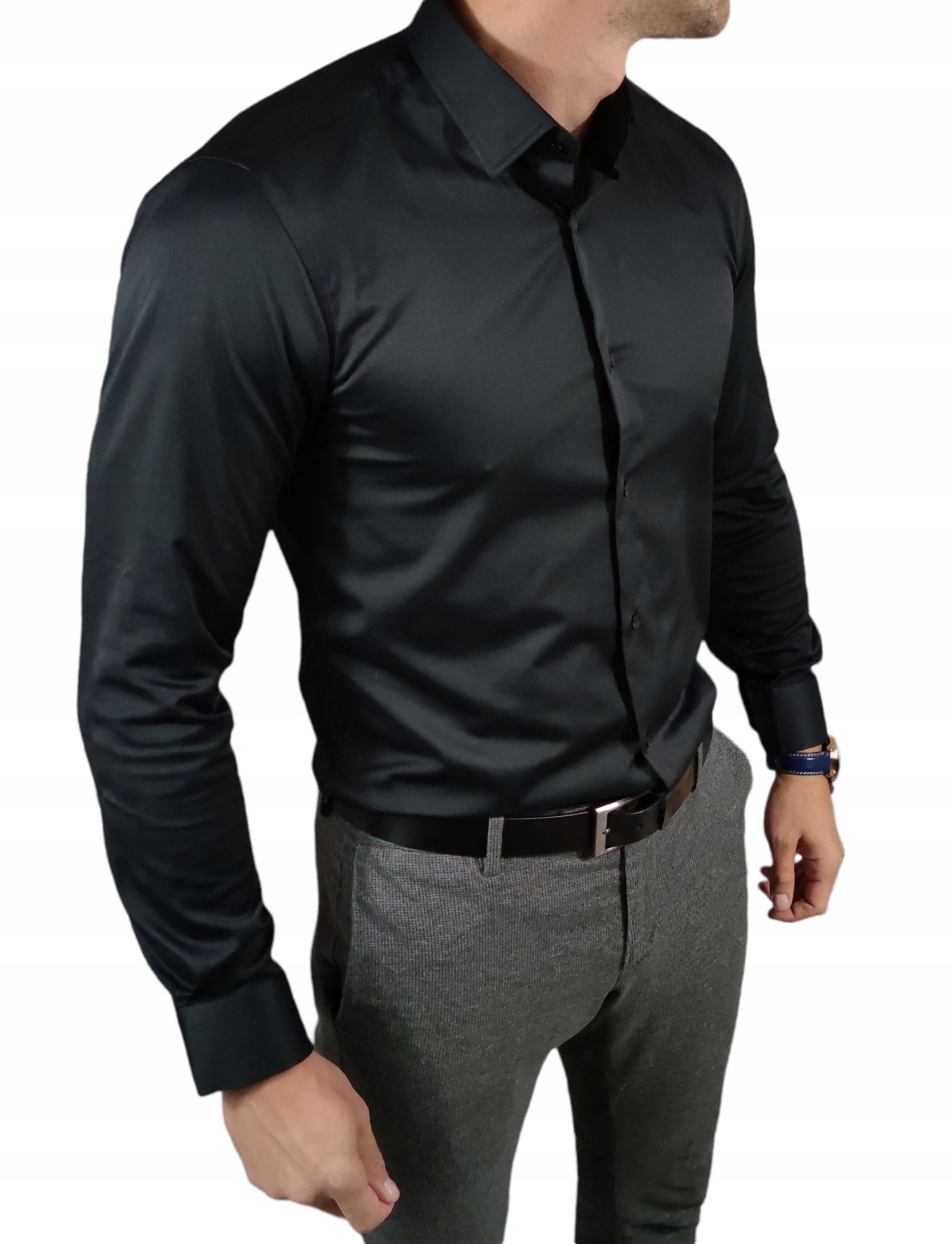 

Klasyczna koszula slim fit czarna ESP0