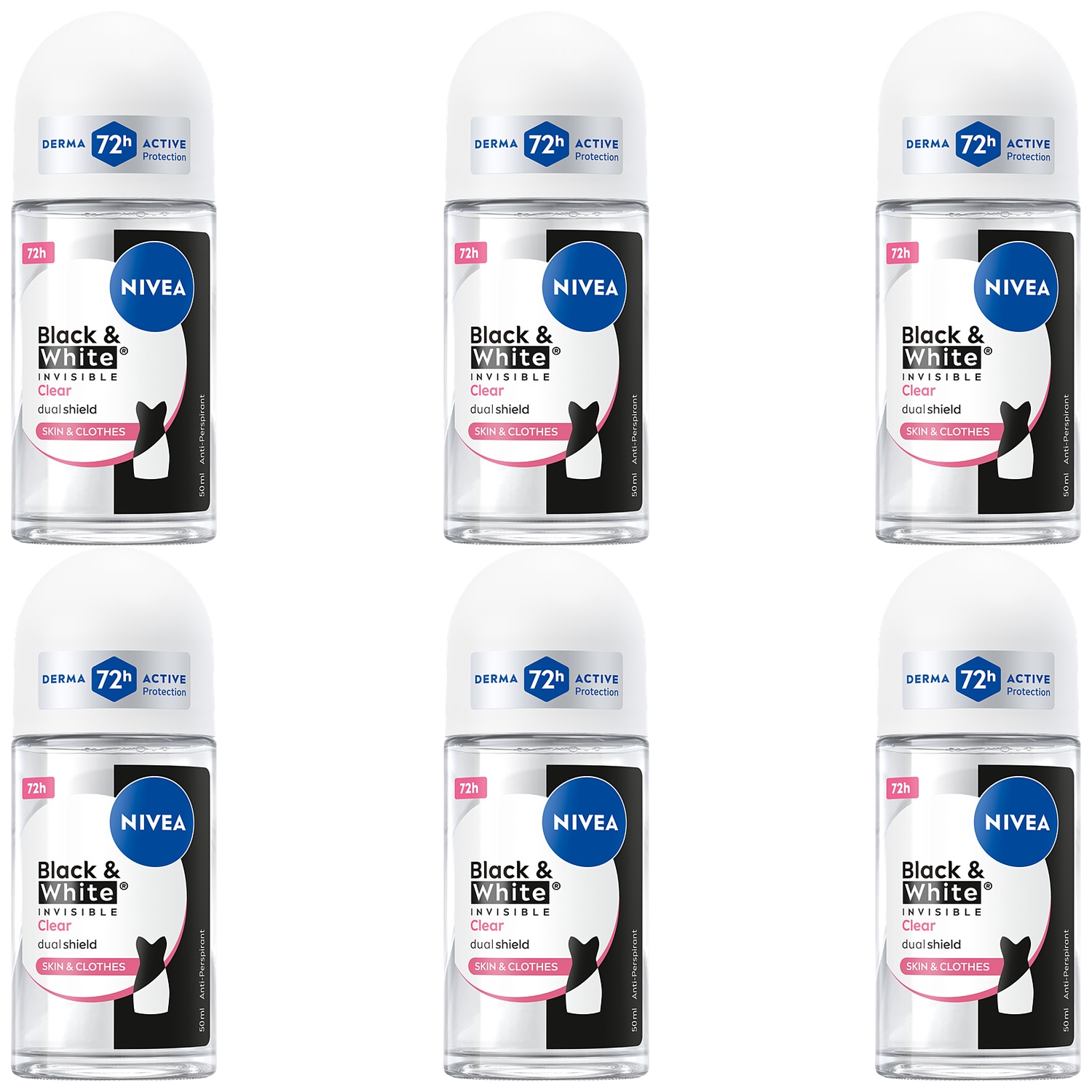 Nivea Black & White Antiperspirant kuličkový dámský set 72H 50ml x 6