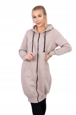 

Ocieplana Bluza Damska Długa Z Kapturem beżowa