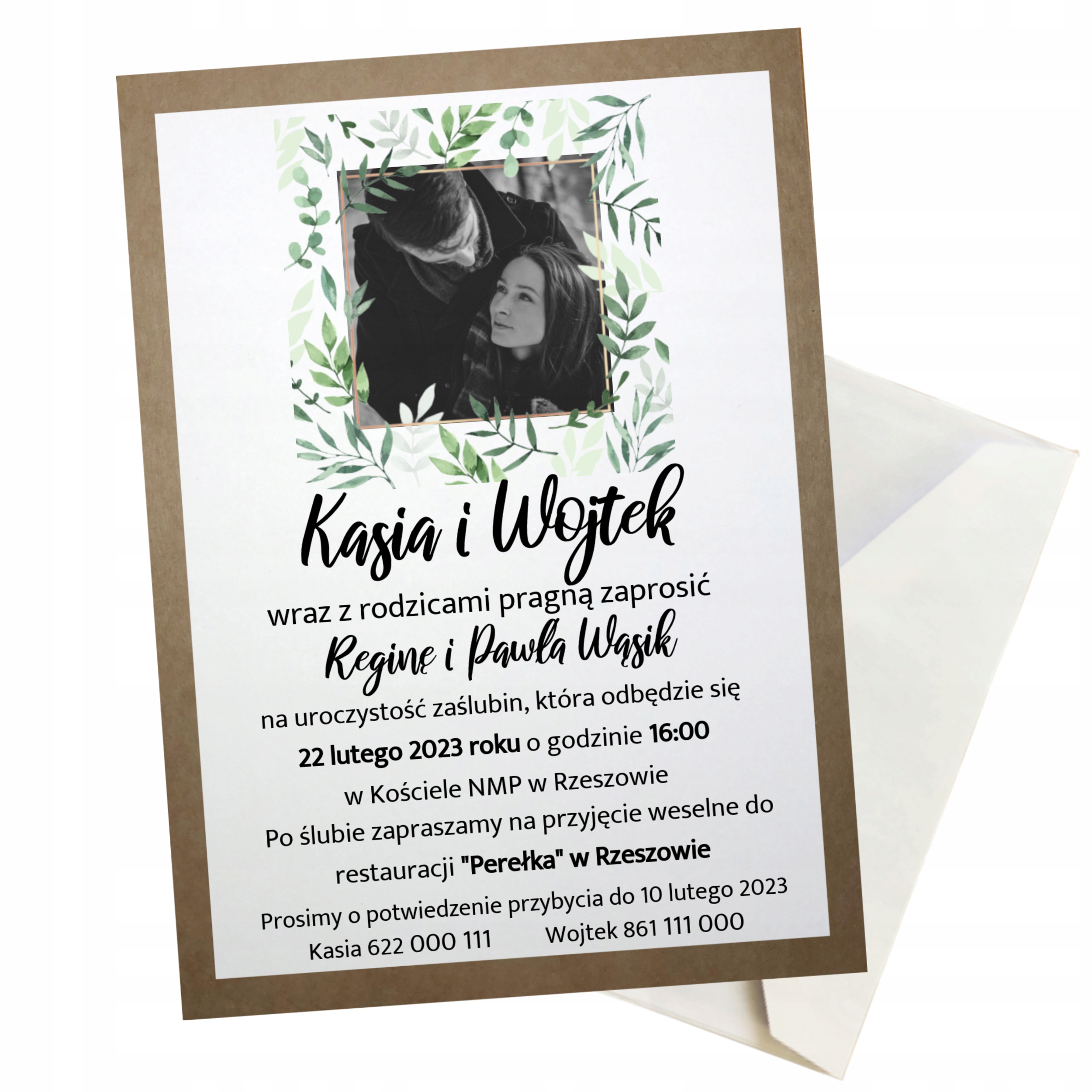 ZAPROSZENIE NA ŚLUB WESELE A6 EKO KRAFT + KOPERTA