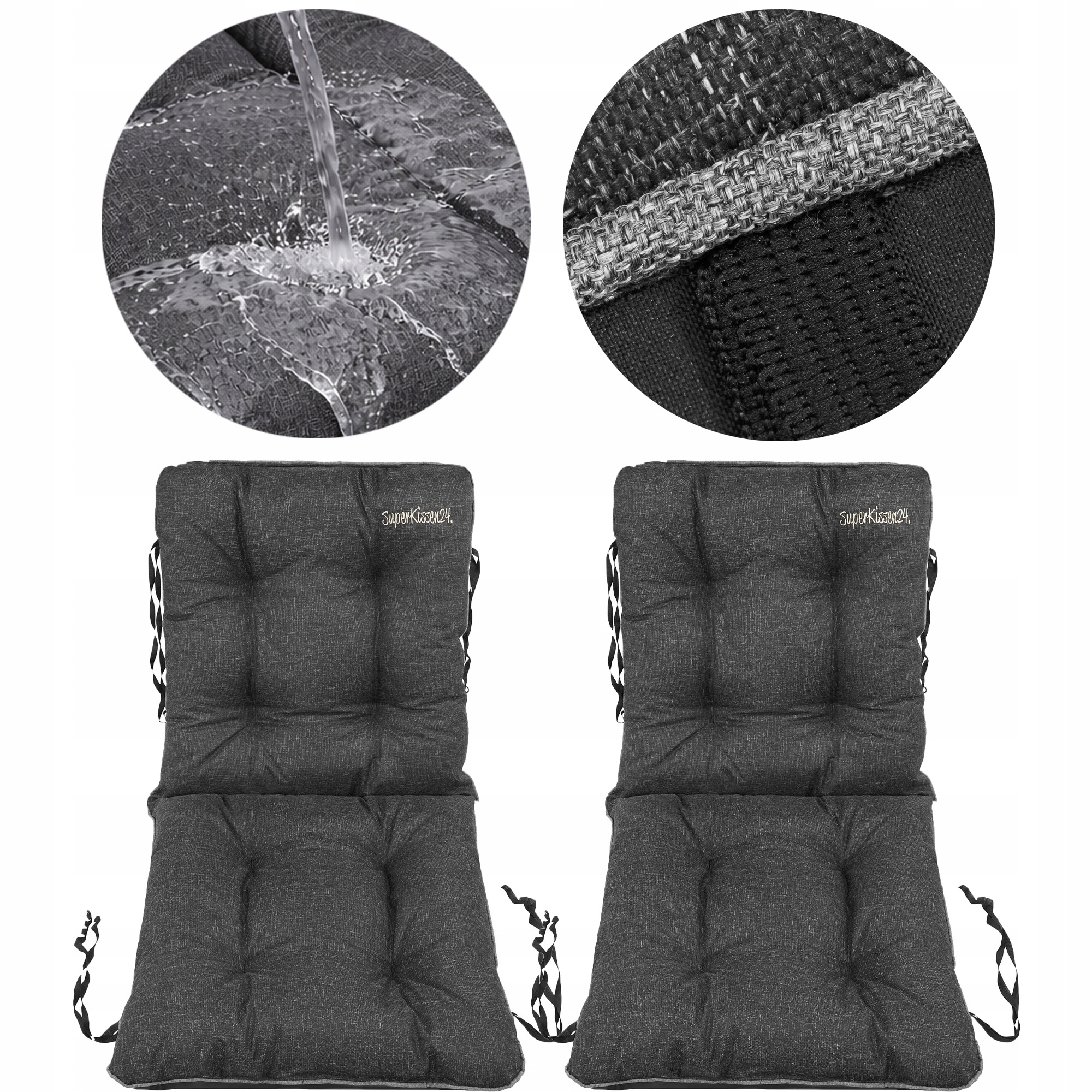 Set polštář Voděodolná na zahradní židli 48x48x48 Len Černá 2ks