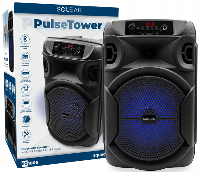 SQUEAK Głośnik Bluetooth 5.3 EDR PulseTower 1000W Funkcja Karaoke SQ1006