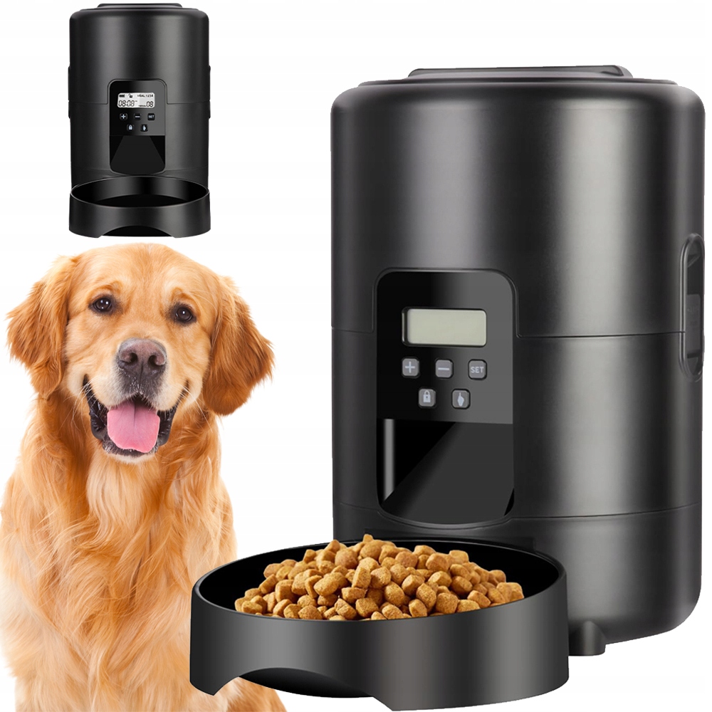 Levně Automat Na Dávkování Krmiva Pro Zvěřata Vestavěný LCD displej Černý