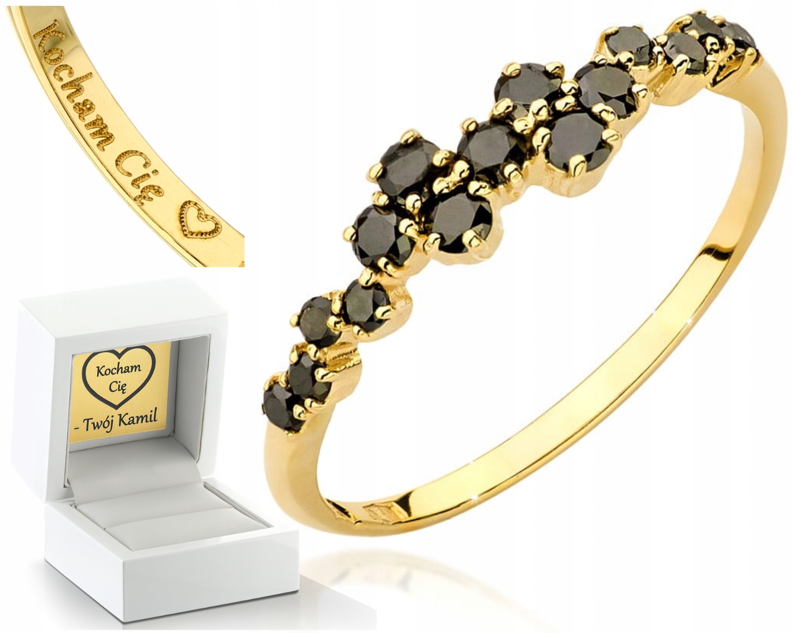 Zlatý Prstýnek S Černými Brilianty Gravírování