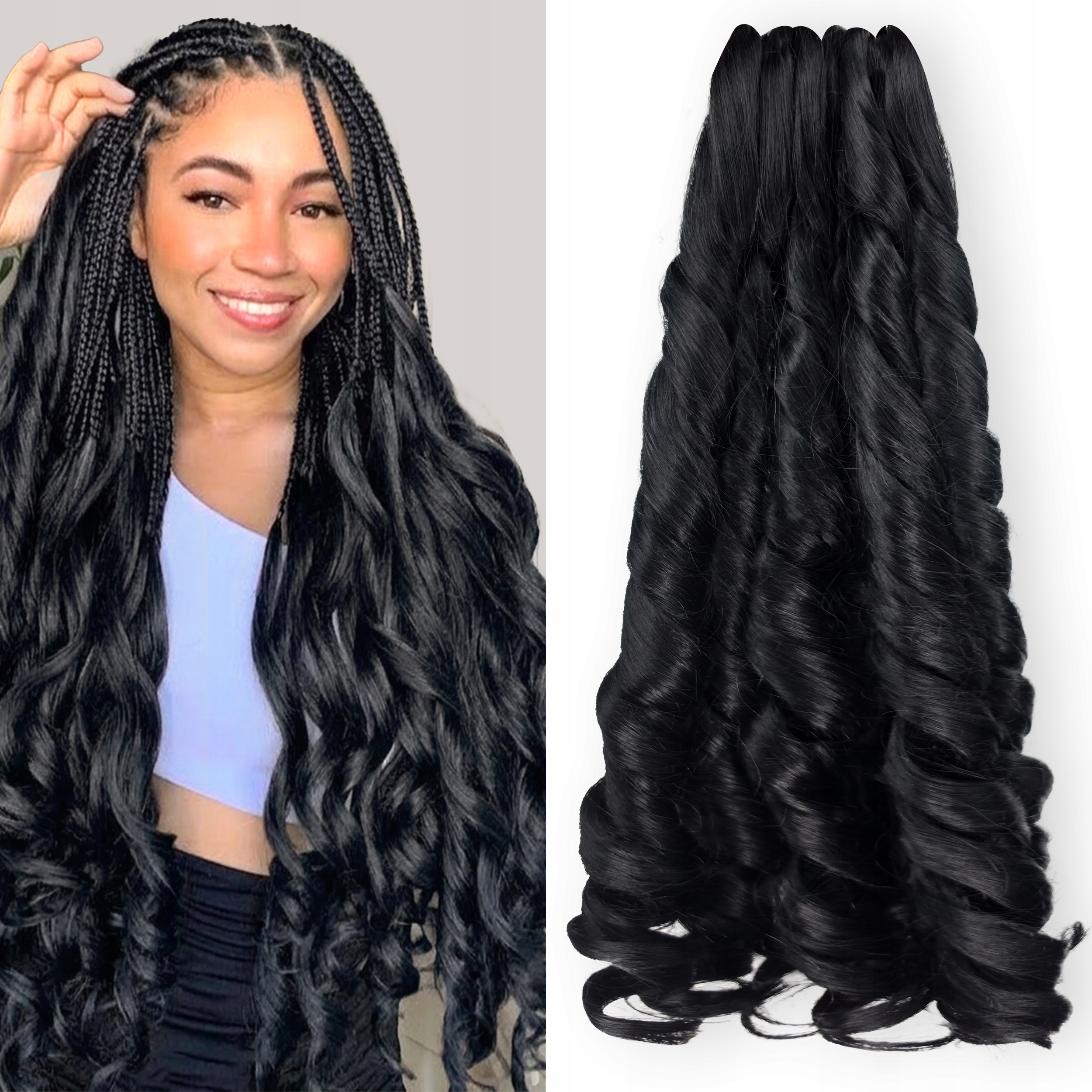 Syntetické vlasy Romance French Curl pro vpletení na copánky černé 50 cm