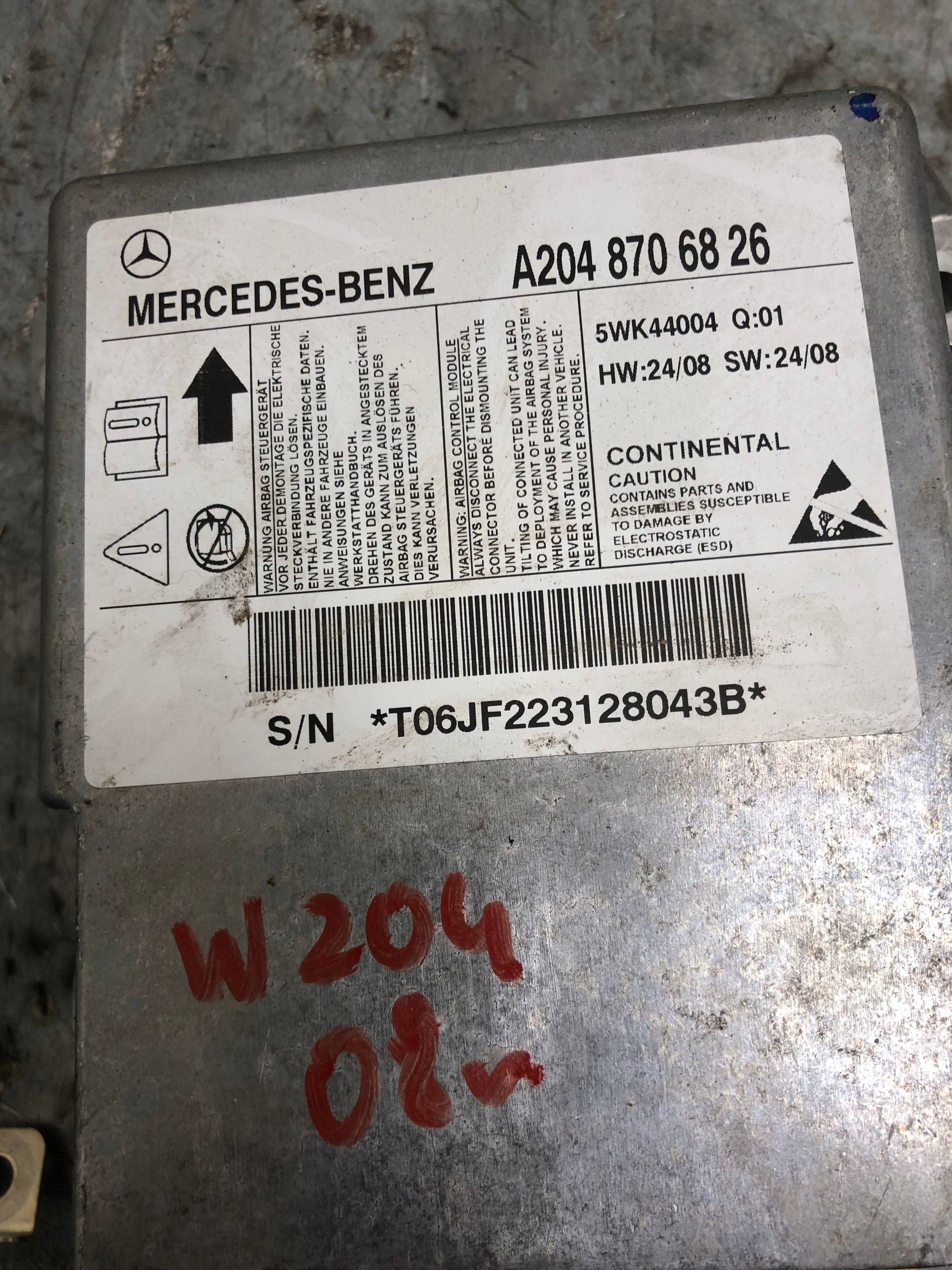 modulo SENSOR airbag MERCEDES W204 A2048706826
