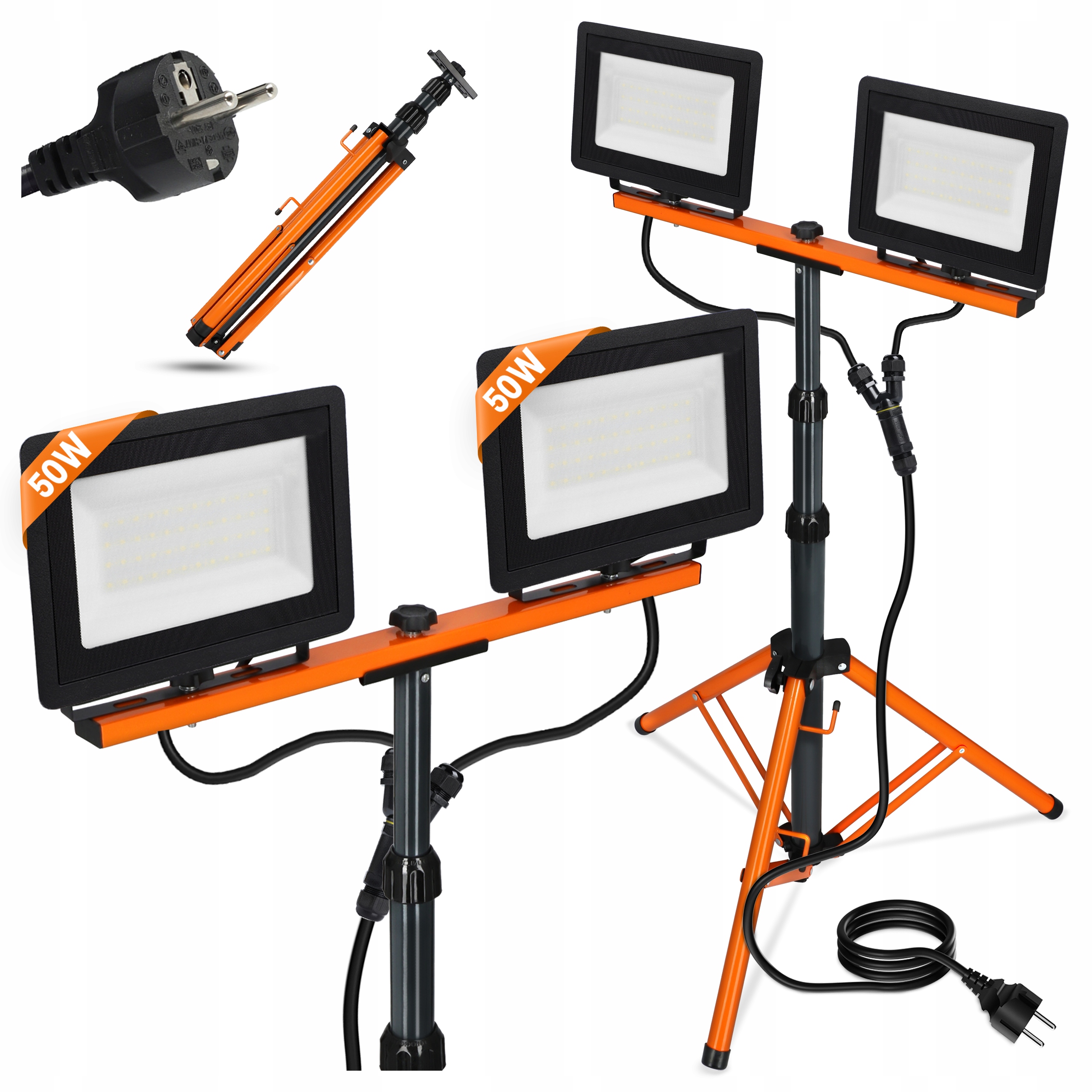 Halogenový Led stativ Stavební reflektor 2 x 50 W kabel 3M Sada stojanů