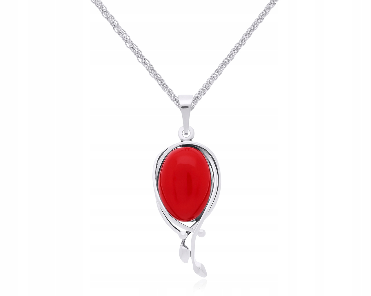 Dámský stříbrný náhrdelník s červeným korálem 925, módní vzor, délka 60 cm