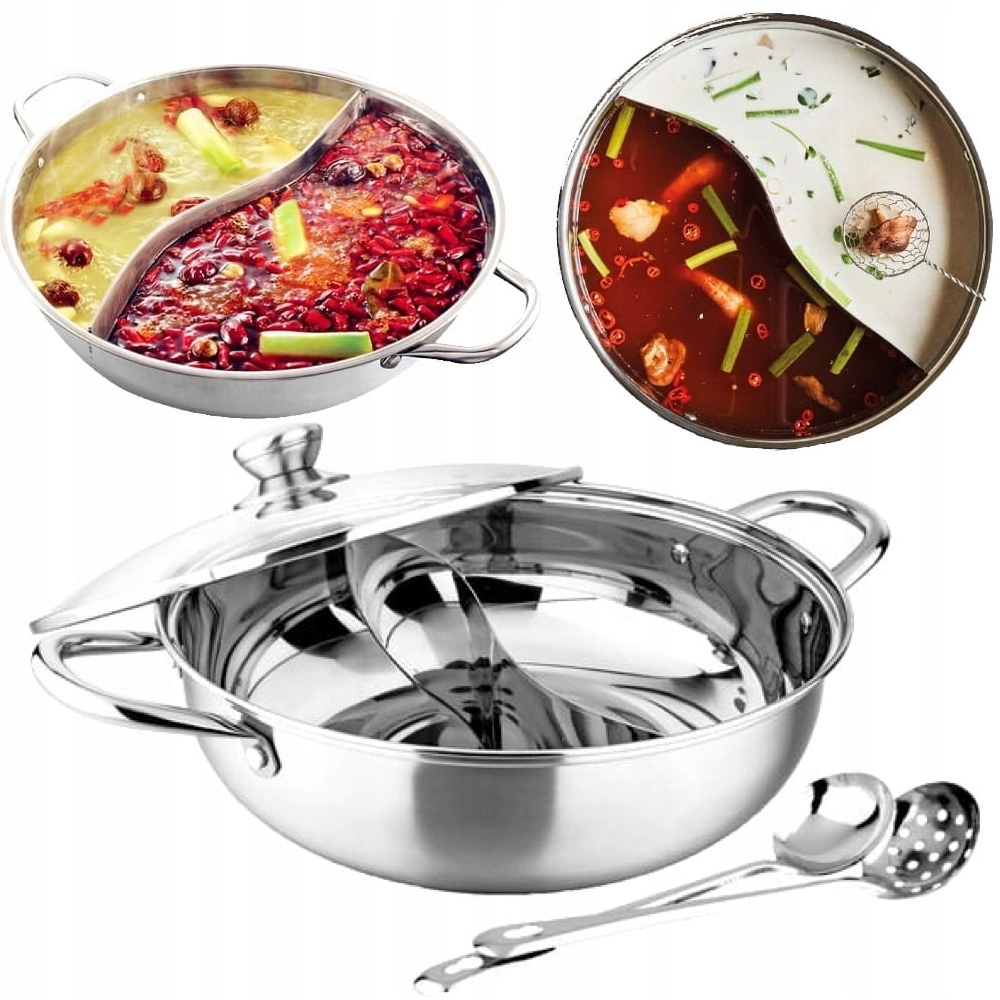 Čínsky Hrniec Fondue Delený Hot Pot Priemer 28 cm Nerezová Oceľ Prívesok Charms