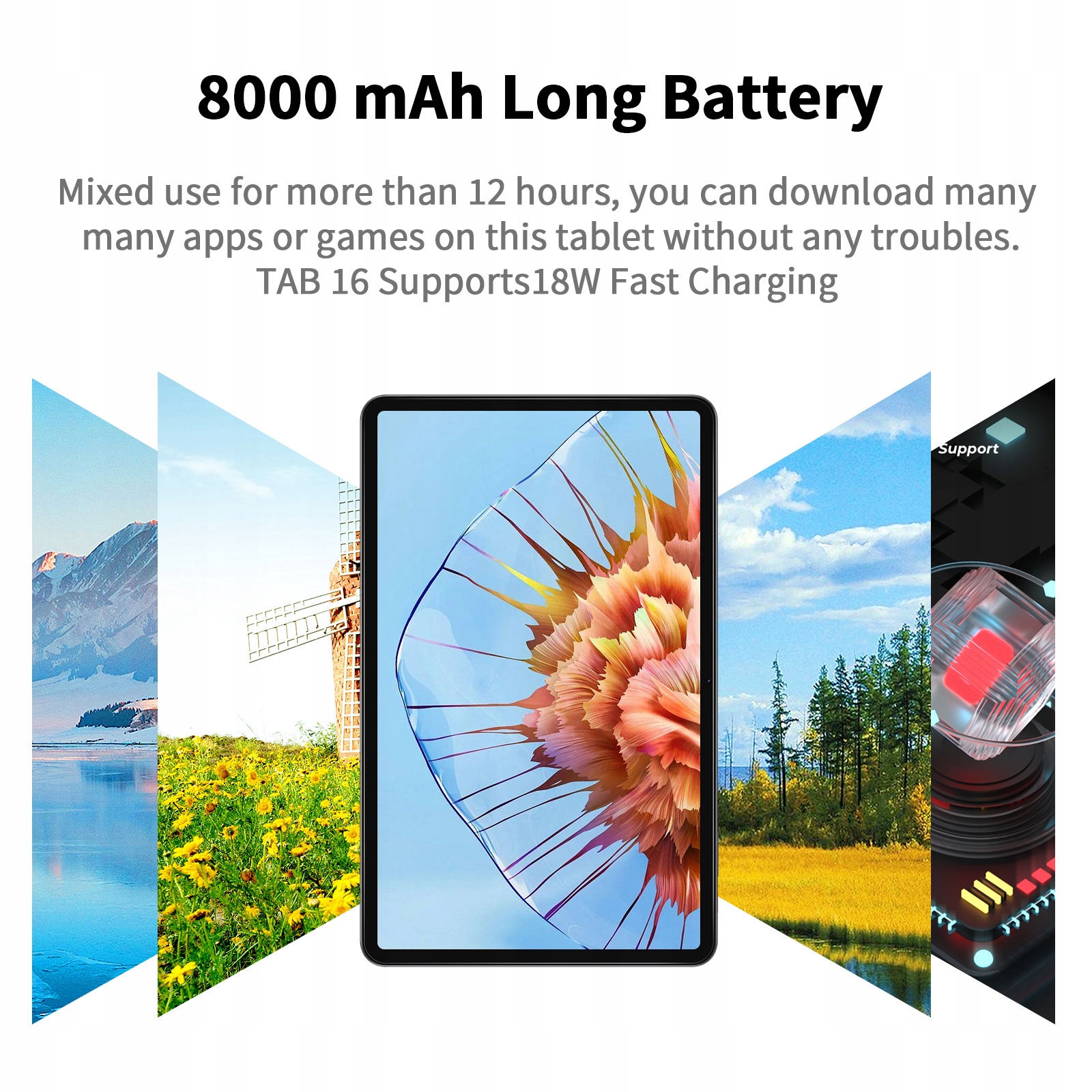 VASOUN 12"-os Android táblagép, 8 GB/256 GB ROM, Octa Core 4G SIM, tokkal Képernyőméret 12"