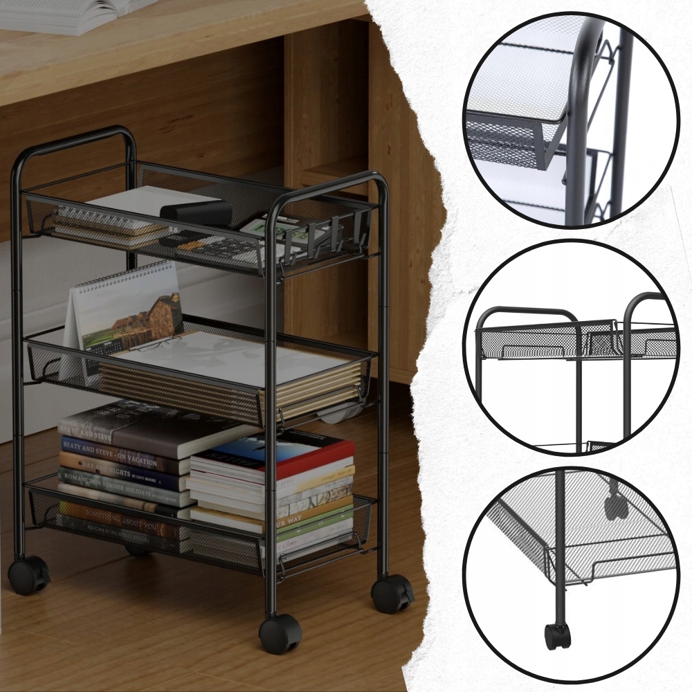 MOBILNA SZAFKA SOLIDNY REGAŁ STOLIK NA KÓŁKACH PRZENOŚNY Z BLOKADĄ METAL Szerokość mebla 44 cm