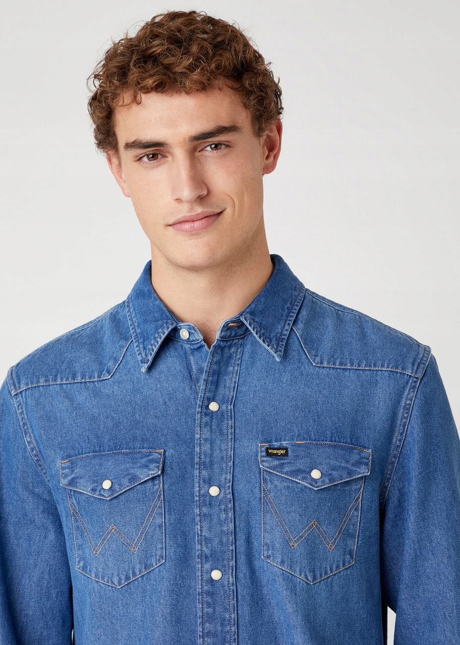 WRANGLER 27MW MĘSKA KOSZULA JEANSOWA LOGO NAPY XL Rozmiar XL