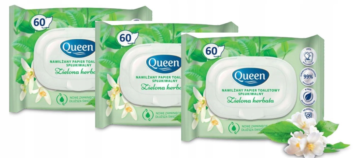 

Queen Papier toaletowy nawilżony 3x 60szt Zestaw
