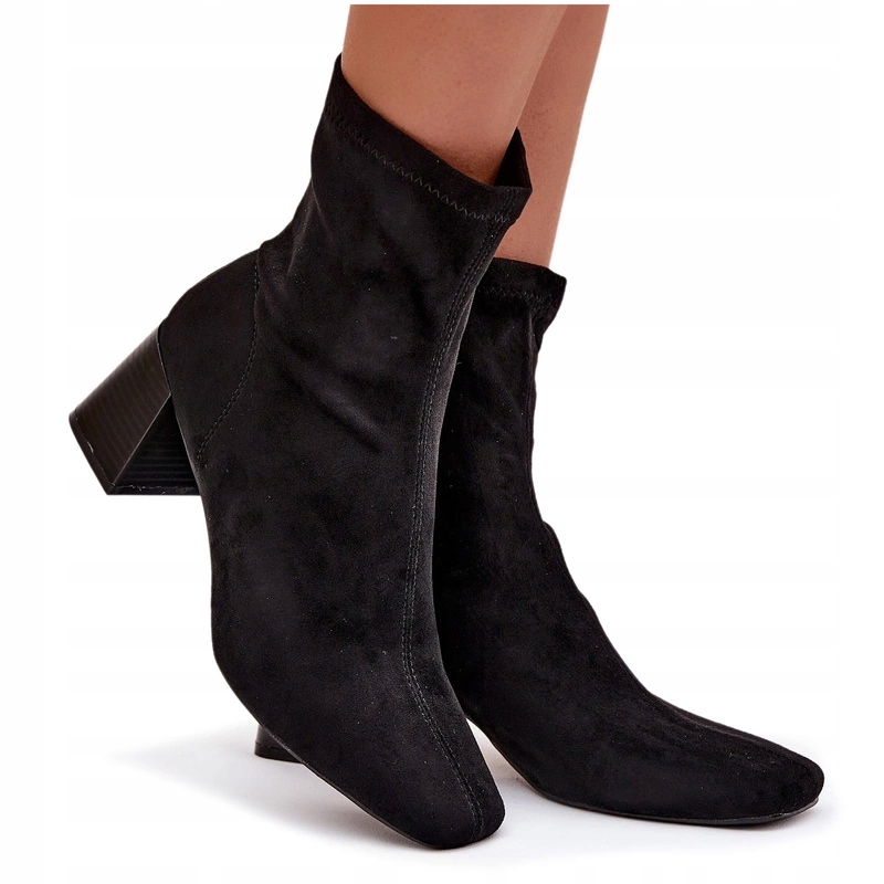 Dámské Kotníkové Boty Z Ekosemiše, Podpatek, Sloupek Na Zip, Prošití Černé 38