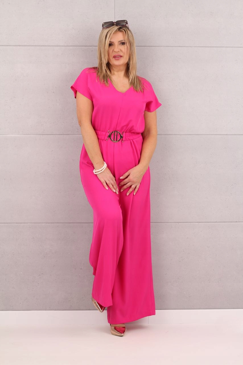 LUŹNY KOMBINEZON DAMSKI ELEGANCKI Z PASKIEM ROZMIAR 40 POLSKI PRODUCENT Model kostium spodnie szerokie nogawki wizytowy oversize