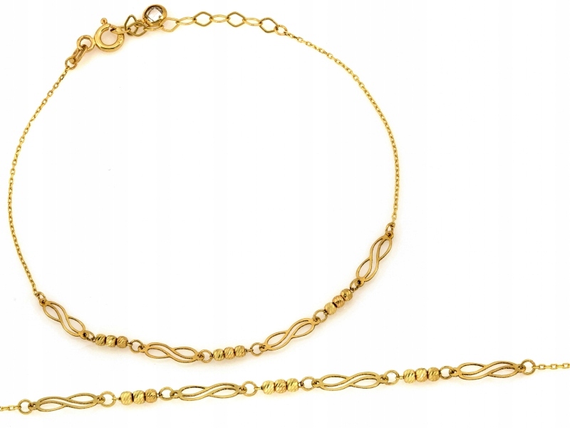 Zlatý náramek 585 s přívěsky r20 Diamantové kuličky Infinity 14k