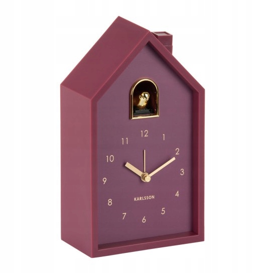 Budík s kukačkou, stojící hodiny, stolní, fialový, na baterie Cuckoo Oro