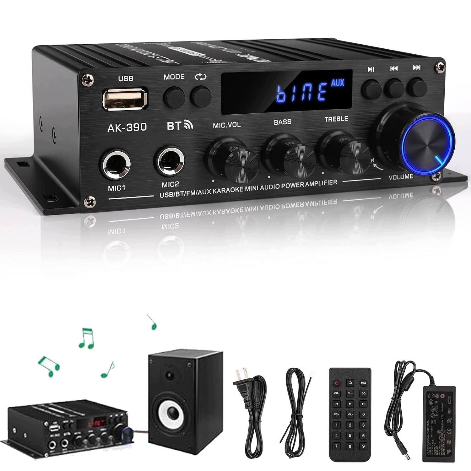 40Wx2 Audio Zesilovač Fm Rádio Bluetooth 5.0 Hifi S Usb Rca Aux A Dálkovým Ovládáním