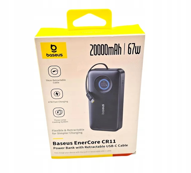 Powerbanka Baseus EnerCore CR11 20000mAh 67W Vestavěný kabel Usb-c Černá