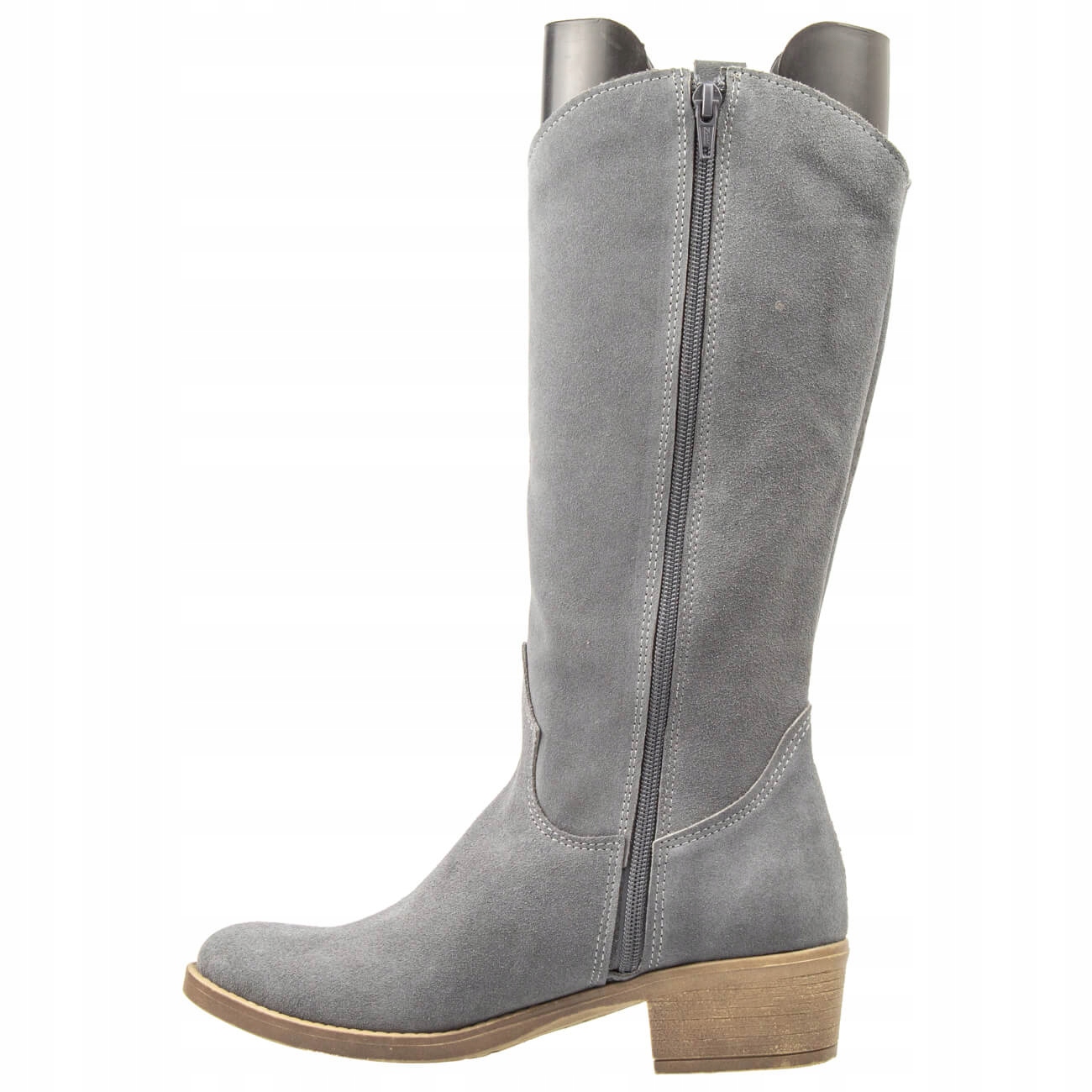 Damskie kozaki skórzane kowbojki ażurowe Szare 37 Rodzaj obcasa słupek